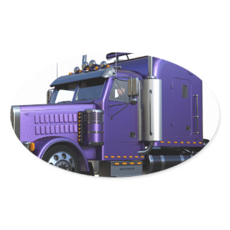 Metallic Purple Semi Tractor Trailer Truck Oval Sticker