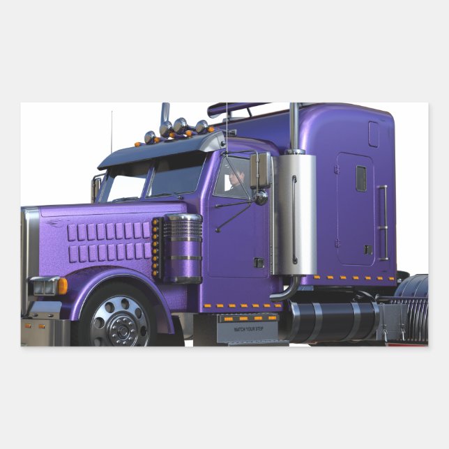 Metallic Purple Semi Tractor Trailer Truck Rectangular Sticker (Front)