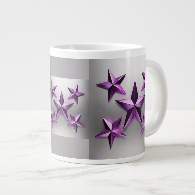 Metallic Purple Stars Gradient Gray Jumbo Mug (Front Right)