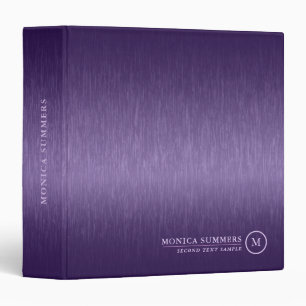 Metallic purple texture, minimalistic monogram 3 ring binder