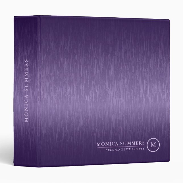 Metallic purple texture, minimalistic monogram 3 ring binder (Front/Spine)