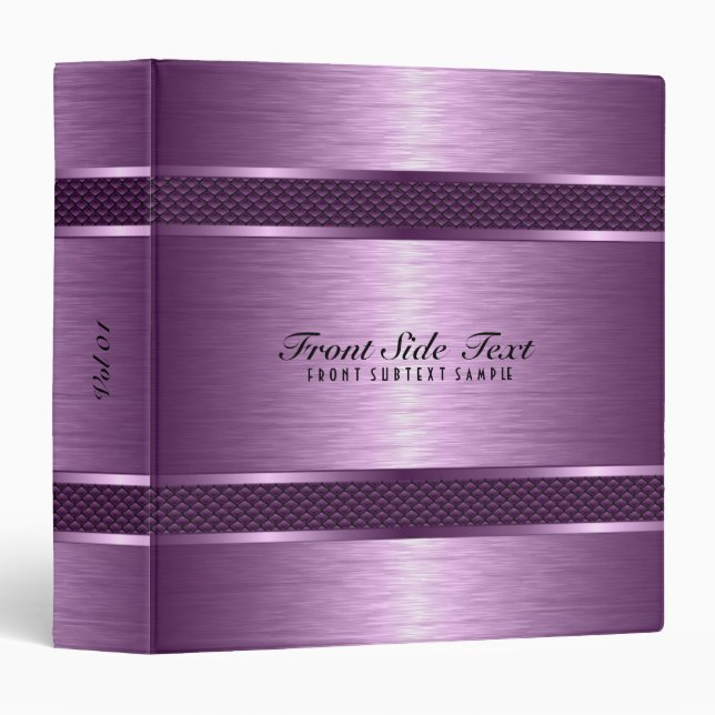Metallic Purple Tint Brushed Aluminum Look 3 Ring Binder (Front/Spine)