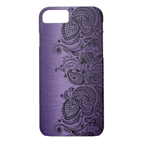 Metallic Purple With Black Paisley Lace iPhone 87 Case
