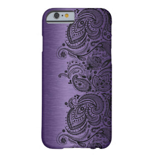 Metallic Purple With Black Paisley Lace Barely There iPhone 6 Case
