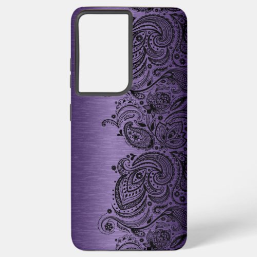 Metallic Purple With Black Paisley Lace Samsung Ga Samsung Galaxy S21 Case