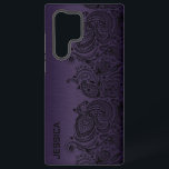 Metallic Purple With Black Paisley Lace Samsung Galaxy S22 Ultra Case<br><div class="desc">Image of a metallic purple background with a black floral paisley accent.</div>