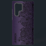 Metallic Purple With Black Paisley Lace Samsung Galaxy S22 Ultra Case<br><div class="desc">Image of a metallic purple background with a black floral paisley accent.</div>