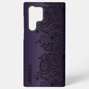 Metallic Purple With Black Paisley Lace Samsung Galaxy S22 Ultra Case