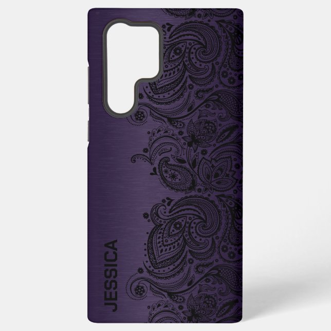 Metallic Purple With Black Paisley Lace Samsung Galaxy Case (Back)