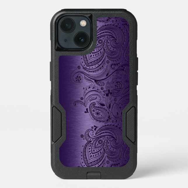 Metallic Purple With Purple Paisley Lace Otterbox iPhone Case (Back)