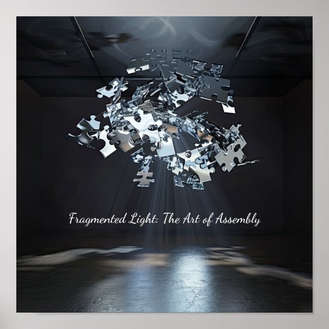 Metallic Puzzle Chaos: Floating Abstract Art Poster (Front)