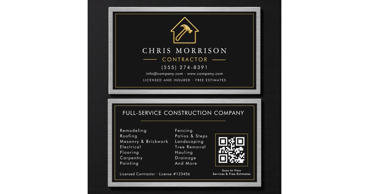 Metallic QR Code Black Building Construction Business Card | Zazzle