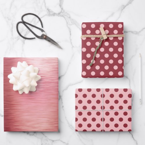 Metallic Raspberry Pink Polka Dot Christmas    Wrapping Paper Sheets