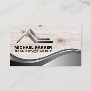 Metallic Real Estate Logo Wood Boards Business Card