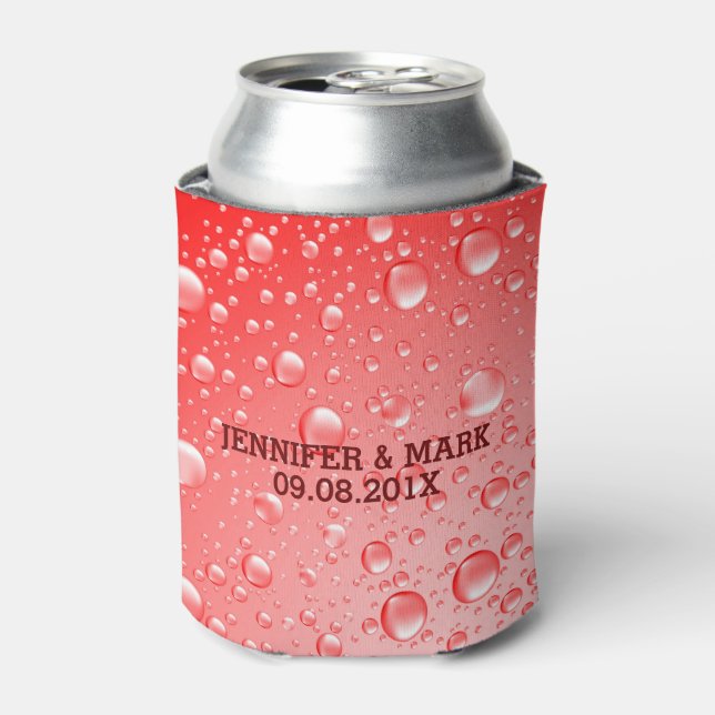 Metallic Red Abstract Rain Drops Can Cooler (Can Front)