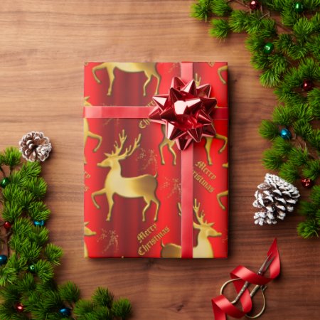 Metallic Red and Golden Reindeer Christmas