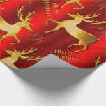 Metallic Red and Golden Reindeer Christmas Wrapping Paper