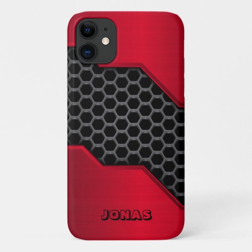 Metallic Red And Gray Honeycomb iPhone 11 Case