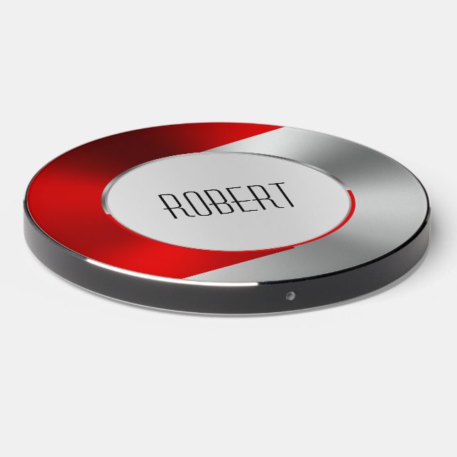 Metallic red and silver geometric design wireless charger  (Front 2)