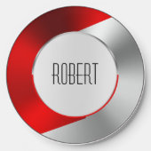 Metallic red and silver geometric design wireless charger  (Front)