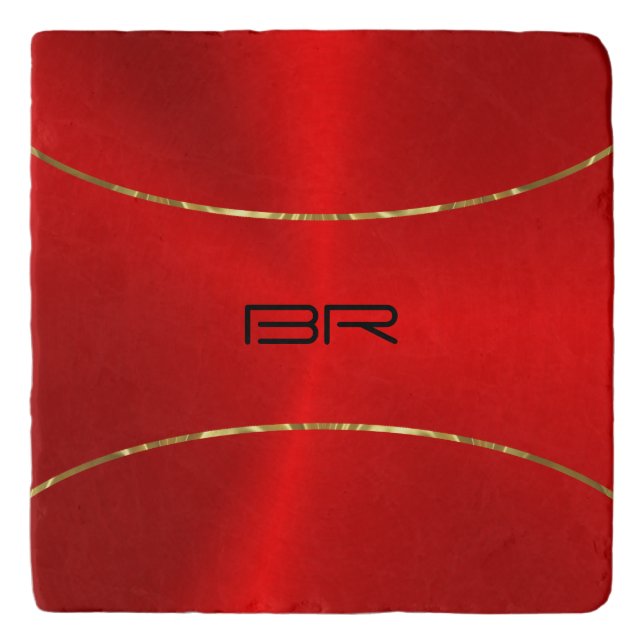 Metallic red background custom monogram trivet (Front)