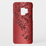 Metallic Red Background & Dark Red Lace Case-Mate Samsung Galaxy S9 Case<br><div class="desc">Red tones metallic brushed aluminum look with dark red floral lace.</div>