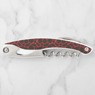 Metallic Red Black Leopard Print Animal Skin Waiter's Corkscrew