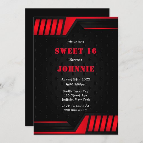 Metallic Red Black Sweet 16 Birthday Party Invites