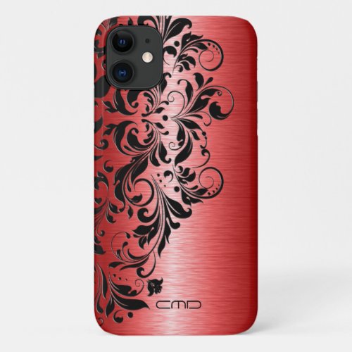 Metallic red brushed aluminum black Lace iPhone 11 Case