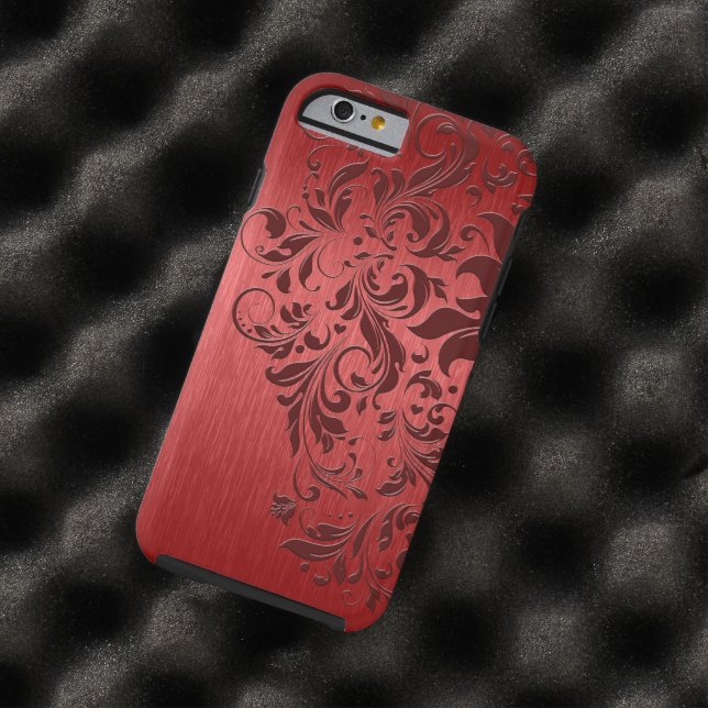 Metallic Red Brushed Aluminum & Dark Red Lace Case-Mate iPhone Case (In Situ)