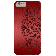 Metallic Red Brushed Aluminum & Floral Lace Barely There iPhone 6 Plus Case