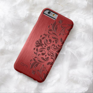 Metallic Red Brushed Aluminum & Floral Lace Barely There iPhone 6 Case