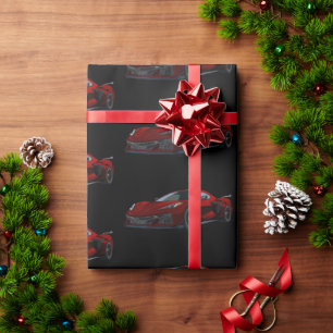 Metallic Red C8 Corvette Sports Car Hand Drawn Wrapping Paper