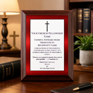 Metallic Red Church Elder Cross Award Plaque