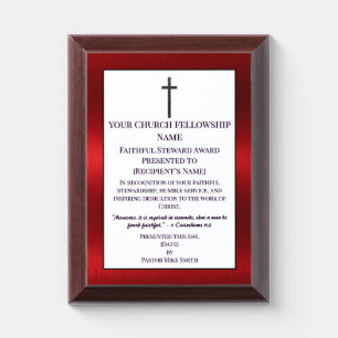 Metallic Red Church Elder Cross Award Plaque