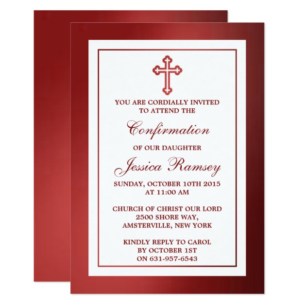 Metallic Red Cross Holy Communion Or Confirmation Invitation