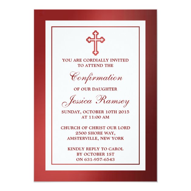 Metallic Red Cross Holy Communion Or Confirmation Invitation