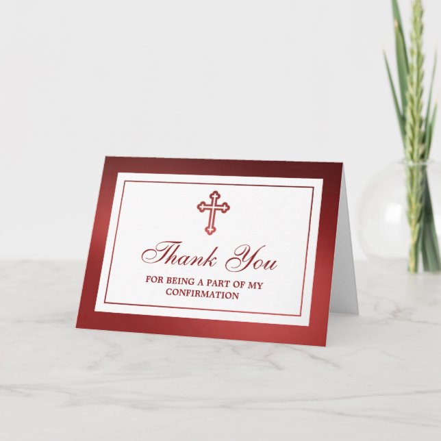 Metallic Red Cross Holy Communion Or Confirmation Letterpress Thank You Card (Front)