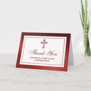 Metallic Red Cross Holy Communion Or Confirmation Thank You Card