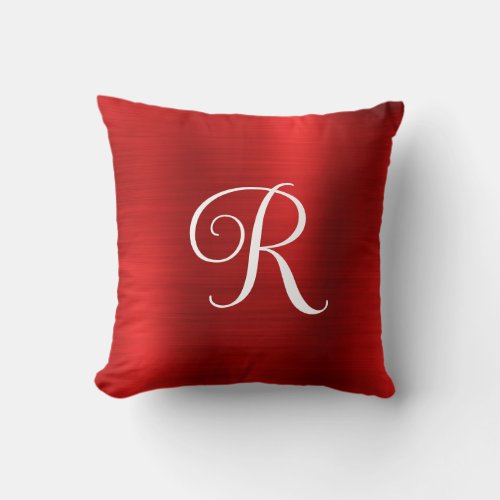Metallic Red Curly Monogram Throw Pillow