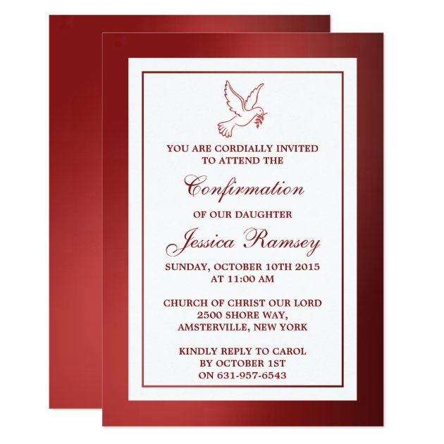 Metallic Red Dove Holy Communion Or Confirmation Invitation