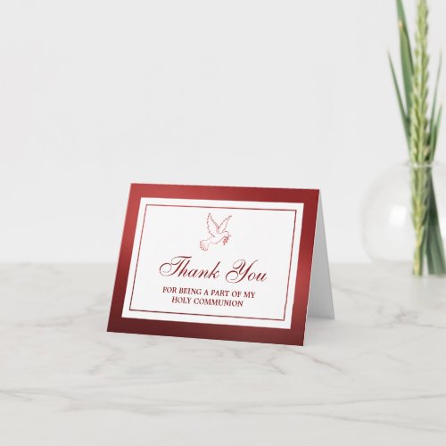 Metallic Red Dove Holy Communion Or Confirmation Thank You Card