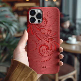 Metallic Red Girly  Red Swirl iPhone 16 Pro Case