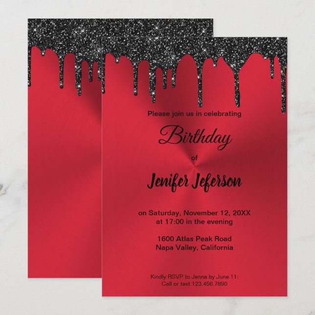 Metallic red glitter Birthday Invitation (Front/Back)