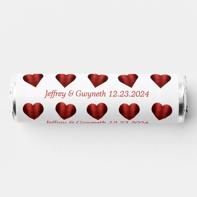 Metallic Red Hearts with Names and Date Breath Savers® Mints (Front)