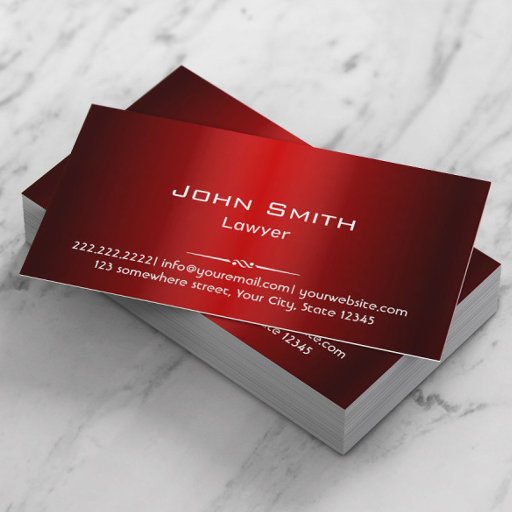 Customizable Metallic Red Lawyer Attorney at Law Business Card
