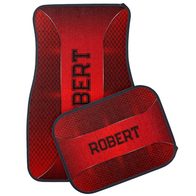 Metallic Red Masculine Geometric Design Car Floor Mat (Set)