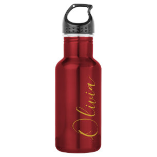 Metallic Red Olivia Script Name Design Type Stainless Steel Water Bottle