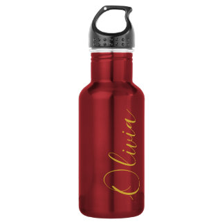 Metallic Red Olivia Script Name Design Type Stainless Steel Water Bottle