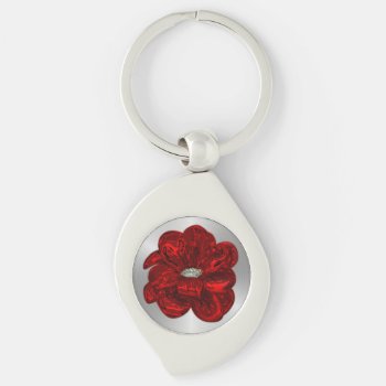 Metallic Red Poppy Keychain by LouiseBDesigns at Zazzle